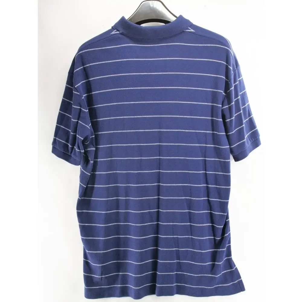 VTG Polo Ralph Lauren Men's L Blue Striped Polo Shirt Classic Fit Short Sleeve